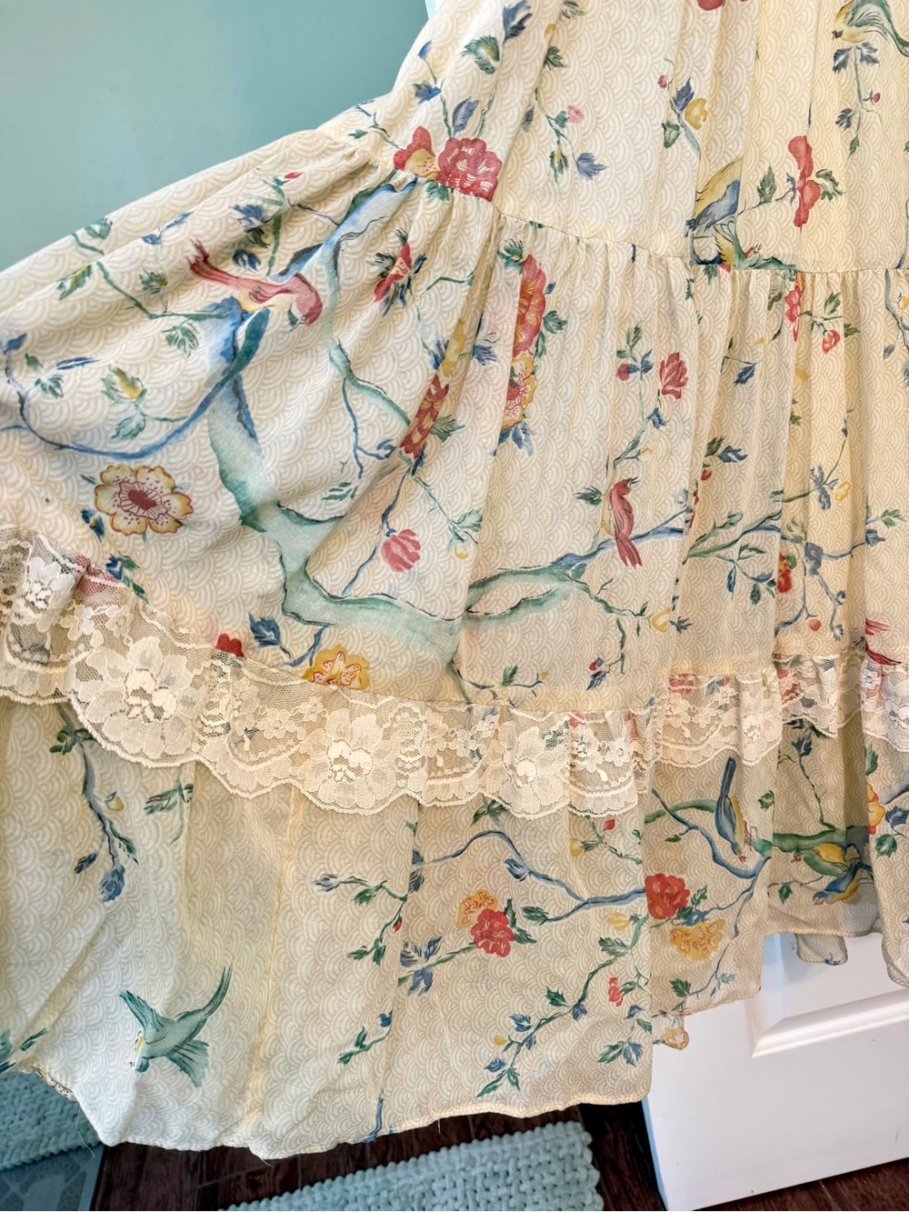 Gunne Sax Vintage 1970’s Ivory Floral Bird Print Maxi Prairie Dress Size 9 - Picture 16 of 16